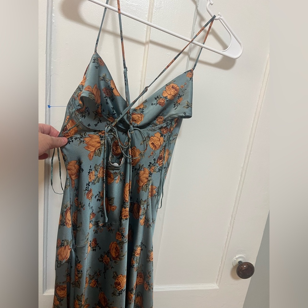 Astr The Label Teal Slip Maxi Dress with Mustard Floral - Picture 2 of 3